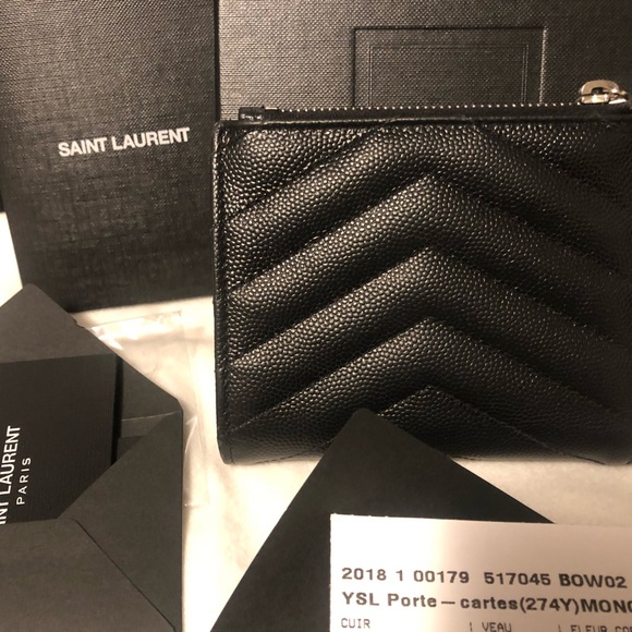 Authentic YSL Yves Saint Laurent Black Silver Bi Fold Small Wallet - Picture 7 of 16